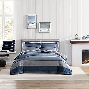 Nautica - Twin Comforter Set, Plush Fleece Bedding with Matching Sham, Medium-Weight, Dorm Essentials, Oeko-Tex Certified (Linden Navy)