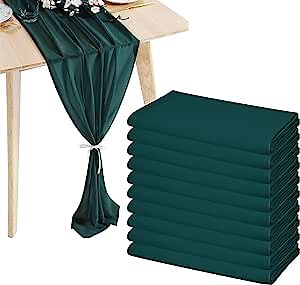 10 Pcs Chiffon Table Runner 10Ft -28x120 Inches Emerald Green Sheer Chiffon Table Runner Chiffon Romantic Wedding Runner Overlays for Wedding Decor Birthday Party Bridal Baby Shower Table Decoration