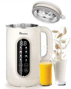 IAGREEA 10 in 1 Nut Milk Maker Machine Stainless Steel Lid BPA Free for Homemade Nut/Oat/Soymilk, 35 oz(1L) Almond Milk Maker Machine with 8 Mins Self-Cleaning, 2 hrs Keep Warm, 750W Stirring Power