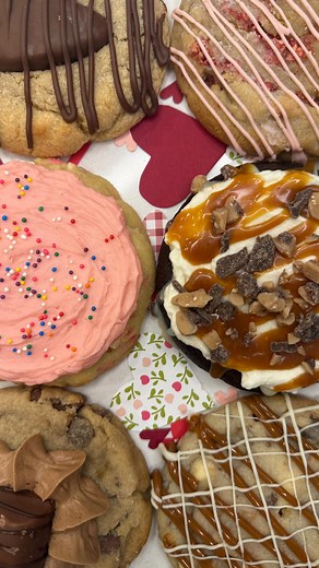‼️ Cookie Drop ‼️ Our Valentine’s flavors for porch pickup this week are: Stuffed Nutella Bueno Bar - brown sugar chocolate chip cookie stuffed with Nutella with a creamy hazelnut frosting 🍫 Party Animal - a sugar cookie with white chocolate chips and frosted circus animals with buttercream frosting 🧁 Peanut Butter Lovers - our classic peanut butter cookie base with a heart shaped Reese’s and chocolate drizzle 🥜 Stuffed Dulce de Leche - chewy sugar cookie base with toffee and white chocolate