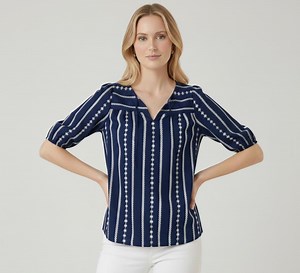 Chemisier rayé bleu marine à basque - Haut tissé à col fendu, disponible en grande taille - Etsy France