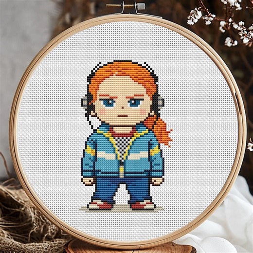 Easy Retro 80s Redhead Girl With Headphones Cross Stitch Pattern PDF - Etsy
