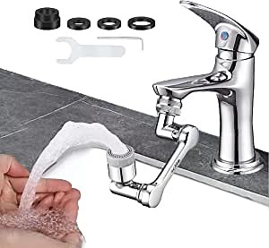 Rotatable Faucet Extender - Swivel Faucet Aerator - Dual Function 2 Flow from Stream to Spray Head - Triple Thread Connector - Easy to Install