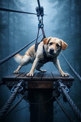Dog’s Awkward Zipline Slip and Freeze