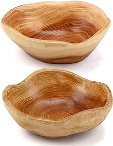 Varku 2PCS Decorative Wooden Bowls, Wood Fruit Bowls for Serving Fruits Candy Desserts, Creative Handmade Natural Wooden Pans, Rustic Wood Pans for Home Decor