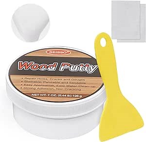 DEWEL Wood Putty, Water-Based Wood Filler, White Wood Filler Putty, Wood Filler Paintable, Stainable, Premium Wood Repair kit for Trim, Restore Table, Cabinet, Floors, Wood Hole, Door