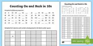 Counting On and Back in 10s From Any Given Number Worksheet