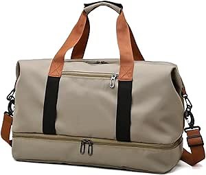 Travel Gym Duffle Duffel Bag - Weekend Waterproof Shoe Compartment,Khaki, Large