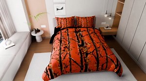Erosebridal Orange Camo Twin Comforter Set with Sheets 7 Piece Forest Camouflage Bedding Set Rustic Farmhouse Cabin Bed in A Bag for Kids Adults Men,Country Woodland Hunting Theme Bed Set