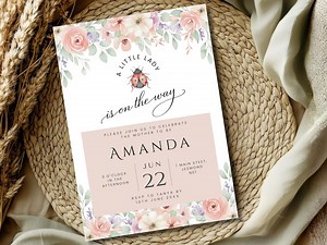 Ladybug Baby Shower Invitation, Floral Girl Invite (edit in Canva) - Etsy