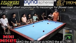 6.4K views · 71 reactions | 1st match in our pro vs.amateur series...JFLOWERS/TAOM challenge...message Albert Espinola on hi fb/messenger if you want to buy products of Batang Tirador...jflower cues with carbon fiber...taom...cpba and dynasphere balls. | Batang Tirador | Facebook
