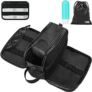 QS Toiletry Bag for Men or Women - Dopp Kit For Travel. Large Cosmetic and Bathroom Shaving Bag. Toiletry Organizer PU Leather USA (Large, Black)