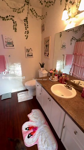 Updated bathroom tour 🎀 favorite room in the house she’s absolutely gorgeous #bathroominspo #bathroom #girlyapartment #foryouuuuu #decorideas