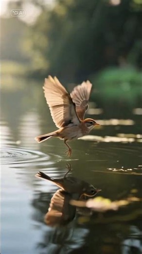 Peaceful Morning Nature Scene with Sunlight, Lake Reflection, Bird and Dew Drops | 4K Cinematic AI