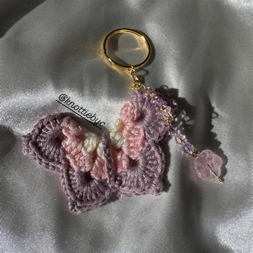Crochet Purple Butterfly Keychain With Bead Charm - Etsy