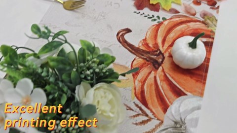 Cotton Linen Table Runner - Vintage Fall Orange Green White Pumpkins - Rustic Fallen Leaves - Autumn Thanksgiving Farmhouse Table Runner for Dinning Table - 13x90 Inch