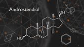 Chemical formula of androstenediol. Infographics animation.
