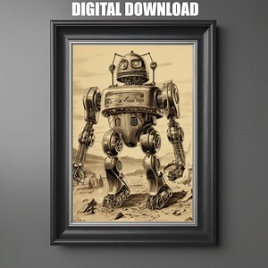 Sci Fi Wall Poster, Robot Art Print, Digital Download, Atomic Era Robot Art, Printable Sci Fi Art, Science Fiction Concept Art - Etsy Australia