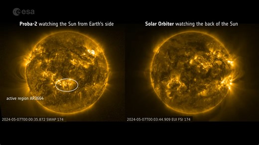Seeing both sides of the Sun at once | Europe's Proba-2 & Solar Orbiter Missions FriendsofNASA.org: This video shows the Sun as seen from Earth orbit by the European Space Agency’s Proba-2 mission on the left, and as seen from the opposite side of the Sun by the European Space Agency-led Solar Orbiter mission on the right. The two spacecraft carry an almost-identical imager instrument that takes photos of the Sun in ultraviolet light. The images shown here were measured by Proba-2’s SWAP (Sun Wa