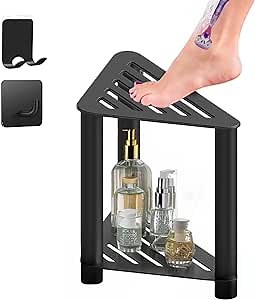 Amazon.com: Shower Foot Rest 13 in - Corner Shower Stool for Inside Shower Waterproof, Metal Shower Step for Shaving Legs, Shower Bench Suitable for Small Shower Spaces with Storage Shelf, Shower Seat in Black : Home & Kitchen