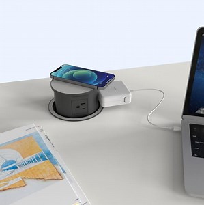 [Hot Item] Cargador inalámbrico emergente manual oculto retráctil redondo para encimera de cocina, conferencia, enchufe, regleta de alimentación