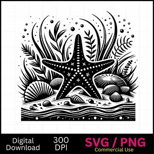 Starfish Seashells SVG PNG: Ocean Vector Graphic (digital Download) - Etsy