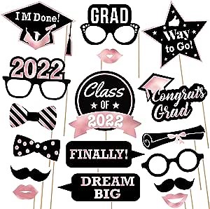 Shiny, Graduation Photo Booth Props 2022 - Pack of 21 | Rose Gold Graduation Party Decorations 2022 | Rose Gold Photo Booth Props Graduation 2022 | Graduation Props 2022 for Photoshoot, Little DIY