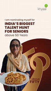 Meet Mrs. Jamila Kader, 65 years old, who has nominated herself for the category of “Chef of the Year” in Khyaal’s 50 Above 50 – India’s Biggest Senior Talent Hunt! Inspired by her mother’s cooking, she turned her passion into an art - trying out new dishes and creating flavours that bring joy to every meal. Know a home chef with magic in their hands? Nominate them now! 🔗 Explore categories: https://bit.ly/4jlWiMW 📲 Call us at: 022-49394949 #50Above50 #Chef #SeniorSuperstars #NominateNow #Seni