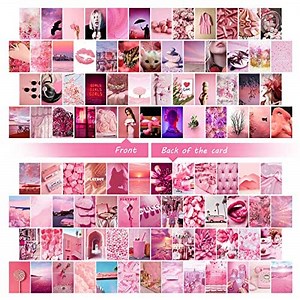 Pink Wall Collage Kit Aesthetic Pictures, Aesthetic Room Decor for Teen Girls, Double-Sided Printing, Art Posters for Room Aesthetic, Photo Wall Collage Kit, VSCO Images for Dorm (50 PCS 4x6 inch)