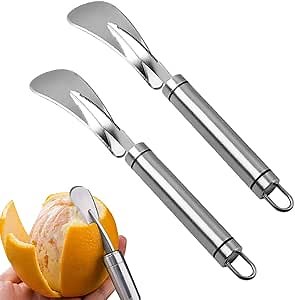Orange Peeler Tool, 2 Pieces Stainless Steel Orange Citrus Peelers, Orange Peeler Cutter with Curved Handle Vegetable Fruit Tools Kitchen Gadget