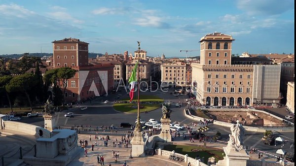 View at Venice Square from Altar of the Fatherland or Monumento Nazionale a Vittorio Emanuele II in Rome, Italy