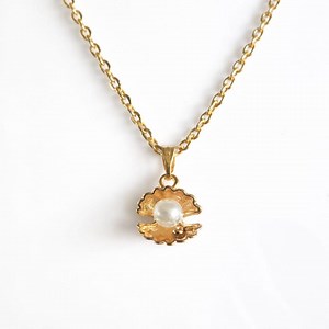 Gold Shell Pearl Necklace | Minimal Coastal Pendant - Etsy