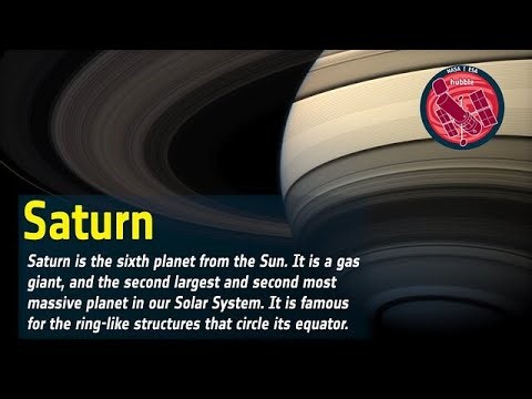 Planet Saturn: A Quick Introduction | Hubble Space Telescope FriendsofNASA.org: Saturn is the sixth planet from the Sun and the second largest planet in our solar system. Adorned with a dazzling system of icy rings, Saturn is unique among the planets. It is not the only planet to have rings, but none are as spectacular or as complex as Saturn's. Like fellow gas giant Jupiter, Saturn is a massive ball made mostly of hydrogen and helium. The farthest planet from Earth discovered by the unaided hum
