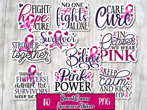 Breast Cancer Stickers PNG Bundle, Cancer Survivor Stickers, Cancer Support, Pink October (digital Download) - Etsy