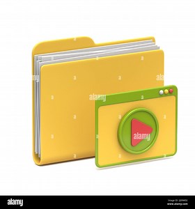 Yellow folder icon video files concept 3D rendering illustration isolated on white background Stock Photo - Alamy