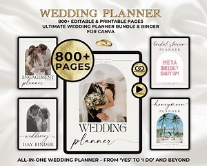 800 Page Wedding Planner Binder Bundle | Editable Printable Canva Templates, Bridal Shower, Engagement Party, Honeymoon, Wedding Day Binder - Etsy