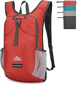 Loowoko Hiking Backpack, 20L Packable Backpacks for Travel Hiking Camping Daypack, Foldable Lightweight Shoulder Bag (Red)