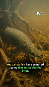 Arapaima fish carry tough flexible armorlike scales that resist piranha bites allowing these giants to thrive in dangerous Amazon waters #Wildlife #Fish #NatureFacts #Amazon #Discovery | Wild Wonders