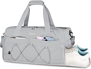 ETRONIK Gym Bag for Women, Travel Duffle Bag with Shoe Compartment & Wet Pocket, Carry On Weekender Overnight Tote Bag for Women Men, Travel, Workout, Yoga, Swimming, Grey