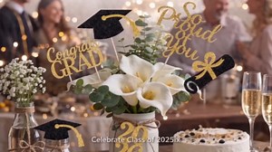 ALISSAR 20-Pack Double Sided 2026 Graduation Party Centerpiece Sticks with 32.8ft Twine – Class of 2026 Graduation Decorations, DIY Table & Cake Topper Decor (Gold)