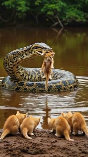 🐍🐱Unbelievable Friendship: Kittens Play With a Giant Python!🐍🐱Will they become best friends?