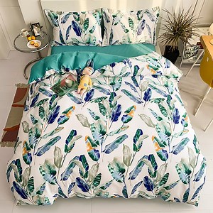 [Hot Item] European Style Leaf Pattern Bedding Set Blue Cotton Polyester Soft 3D Bed Sheet Duvet Cover for Home Hotel