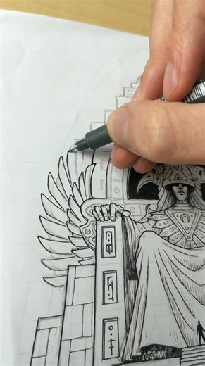 The inking process of "Gilgamesh", a drawing you will find in the "Pantheon" chapter of my artbook, soon on @kickstarter. Link: https://bit.ly/4alTKLk #inking #inkonpaper #inktober #inkdrawing #inksketch #inksketching #blackworknow #sketching #lineart #micronpen #inklines #drawingskills #gilgamesh #deity #symbolicart #mysticalart | Dec-Art