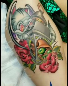 From @skim_o • • • KItty Bat, Skull Lantern... love doing newschool! (Half healed, half fresh) . . . #newschool #newschooltattoo #newschool_nation #cat #cattattoo #bat #battattoo #skull #skulltattoo #rose #rosetattoo #ink #inked #girlswithtattoos #tattoo #tattooart #tattooartist #eternal #eternalinks #drawing #cartoon #puertorico #fullcolortattoos #InkedPlus #puertoricotattooartist #skim #skim_o | Inked Plus