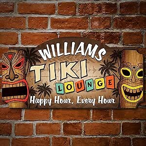 Personalized Tiki Bar Decor Wooden Sign for Home Bar and Man Cave by HomeWetBar - Custom Tiki Decor Wood Sign