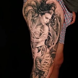 Beautiful black & grey mermaid tattoo made by @sergiosanchezart at Timeline Gallery - CA. 🐚 #TATTOODO | Tattoodo