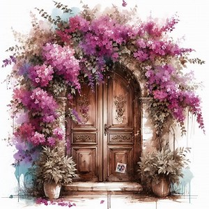 Watercolor Flower Door Clip Art: Vintage Floral JPG (digital Download) - Etsy