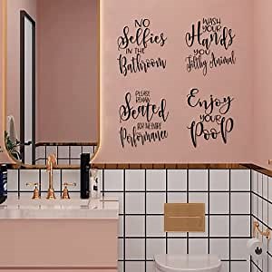 FlyWallD Bathroom Wall Decals Pictures Funny Quotes Wall Art Decor Bathroom Saying Stickers Removable Bathroom Peel and Stick Decor Set of 4