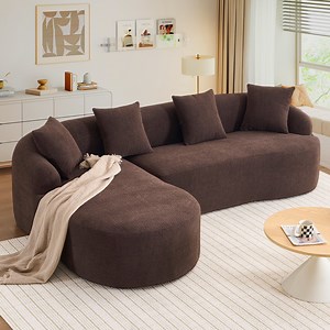 Timbernest 99" Modular Sectional Sofa, 3-Seater L Shaped Couch with Pillows, Chenille Couches for Living Room, No Assembly Curved Sofa, Brown