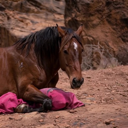 They Thought It Was Just an Injured Mustang Horse… Until They Saw What Was Hidden Underneath... When wildlife rescue volunteers found a wounded mustang stallion lying motionless in a remote Colorado canyon, they thought they were dealing with a simple injury case. The magnificent horse refused to move despite his obvious pain. And every attempt to help him was met with fierce resistance. But when they finally discovered what he was protecting beneath his massive body… they realized they weren’t 